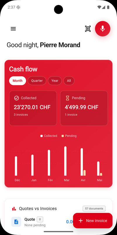 Pli app — cash flow dashboard